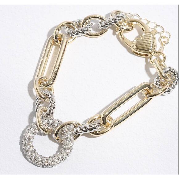 Private Jewelry - Multi-Toned Chunky Chain Linked CZ Bracelet 6,75 W/ Pave Circle